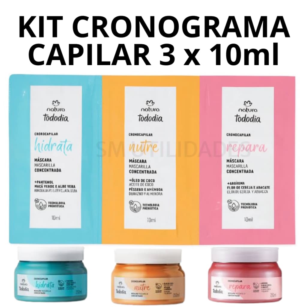 Kit Tododia Máscaras Cronograma Capilar 3x10ml Hidratação Reconstrução e Nutrição