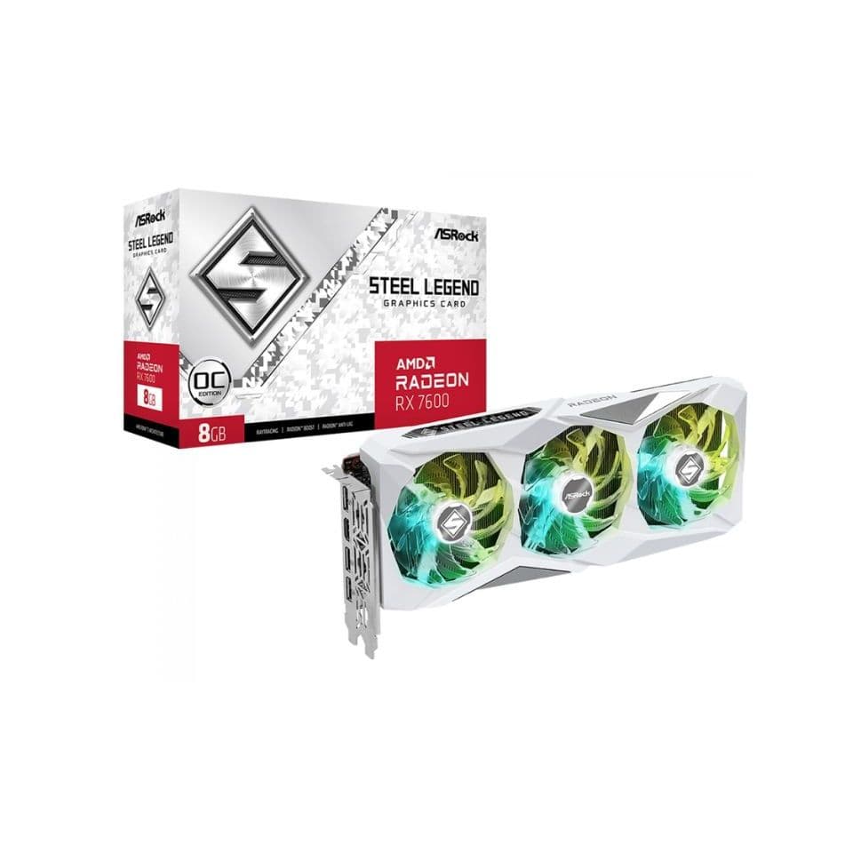 VGA PCI-e AMD Radeon RX7600 ASROCK Steel Legend OC Edition 8GB DDR6 128 bits [RX7600 SL 8GO] (HDMI/3xDP)