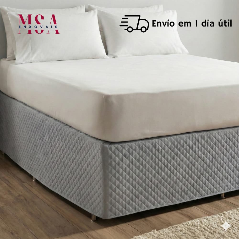 Saia de Box Cama Queen Tecido Microfibra Matelado Ultrassônico 100% Poliéster Com Elástico