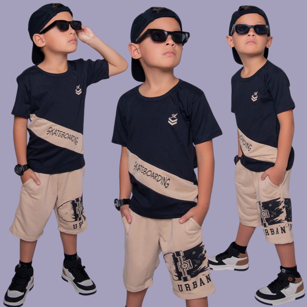 Conjunto Infantil Menino Diversos Estiloso Verão Camisa e Bermuda Juvenil Top veste do 2 ao 14 anos