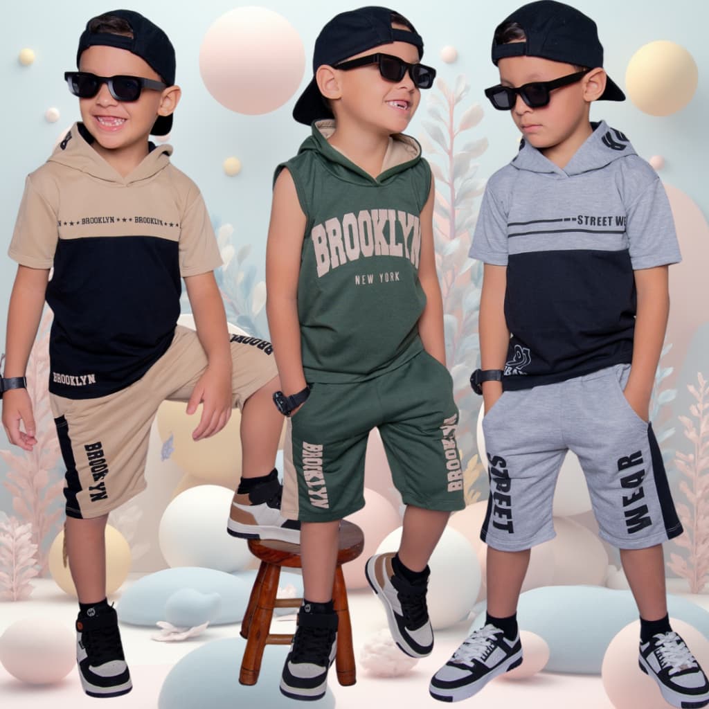 Conjunto Infantil Juvenil Estiloso Top Blusa + Bermuda Roupa de Menino