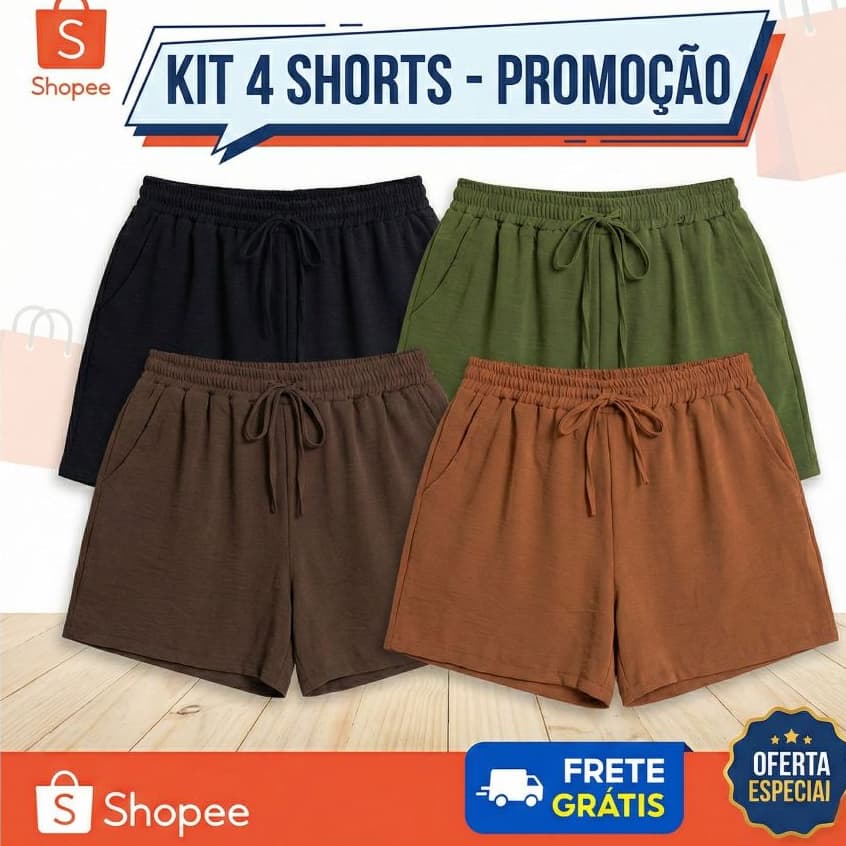 Kit 4 Bermudas Plus Size Feminino Duna Soltinho - Cintura Elástico Confortável Verão