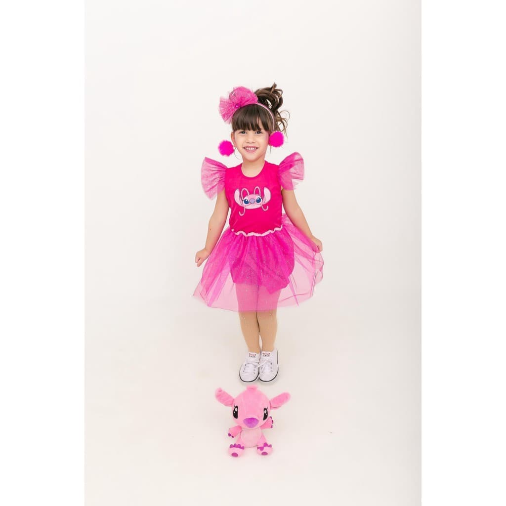 Fantasia Infantil Stitch Angel com Tiara de Orelhinha