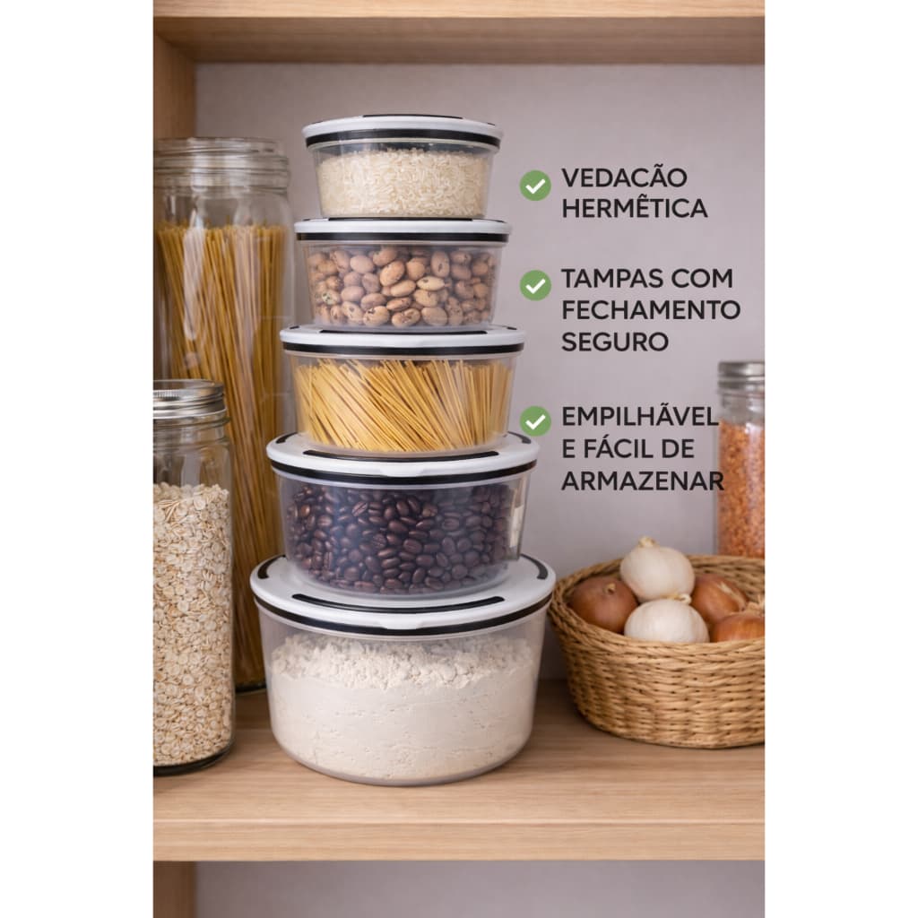 Conjunto de Potes Herméticos para Alimentos – Vedação Segura e Armazenamento Prático