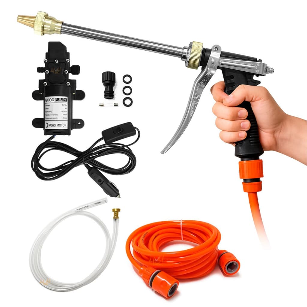 Lavadora de Alta Pressão Mini Lava Jato Mod LEDs Portátil 12V Bomba Água 100w Potência 145 PSI
