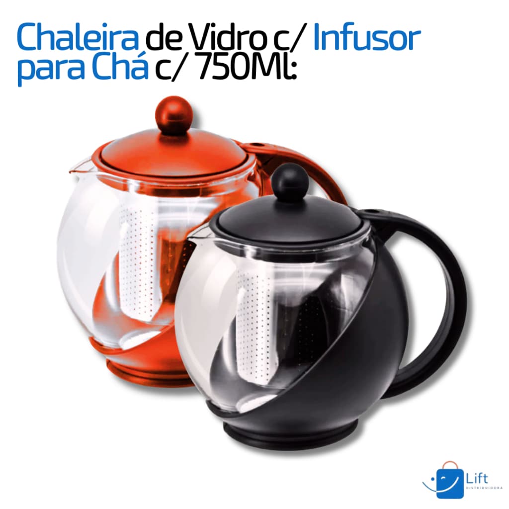 Chaleira com Infusor de Chá em Erva | Vidro Revestido e Tampa Combinando + Delicadeza p/ Mesa Posta