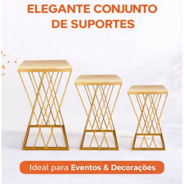 Trio de Mesa Ferro Aniversario Treliça Kit Com 3 Peças Festa Decoração