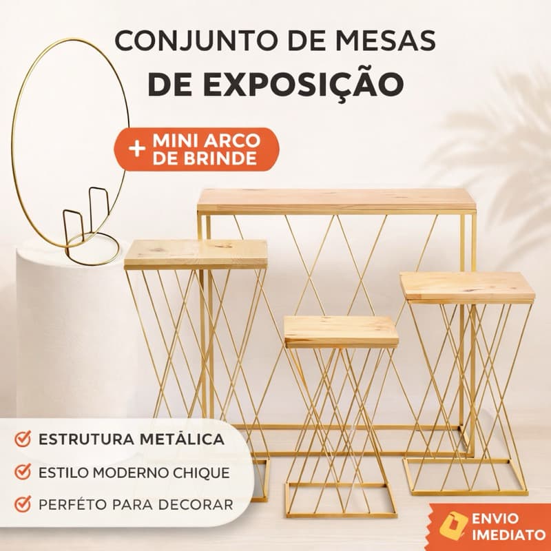 Quarteto Decoração + Mini Arco de Brinde em ferro Treliça kit 4 peças festa decoração mesa grande Madeira Pinus