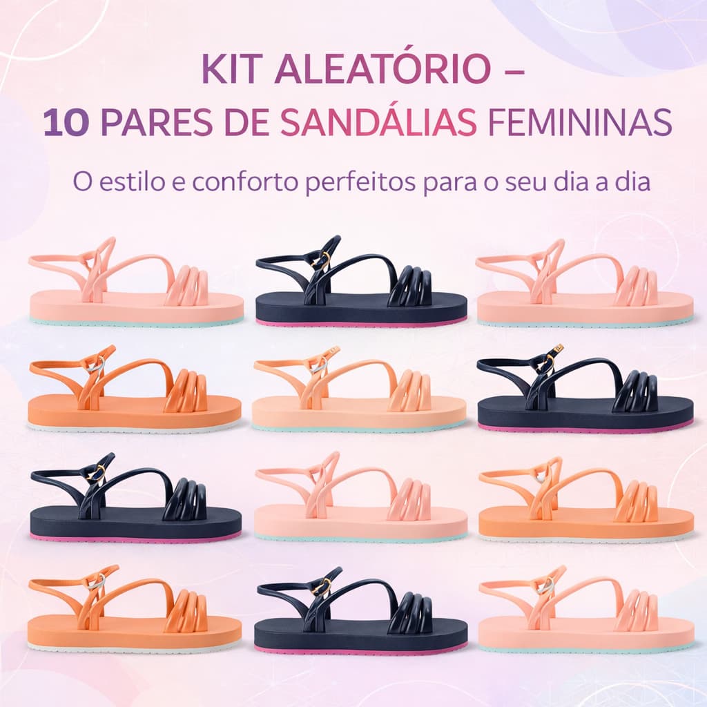 Kit 10 Pares Sandália Papete Feminina Estilo Birken com Strass para o Verão