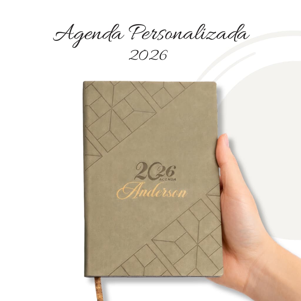 Agenda Planner 2026 Personalizada a Laser – Capa em Couro Sintético Bege