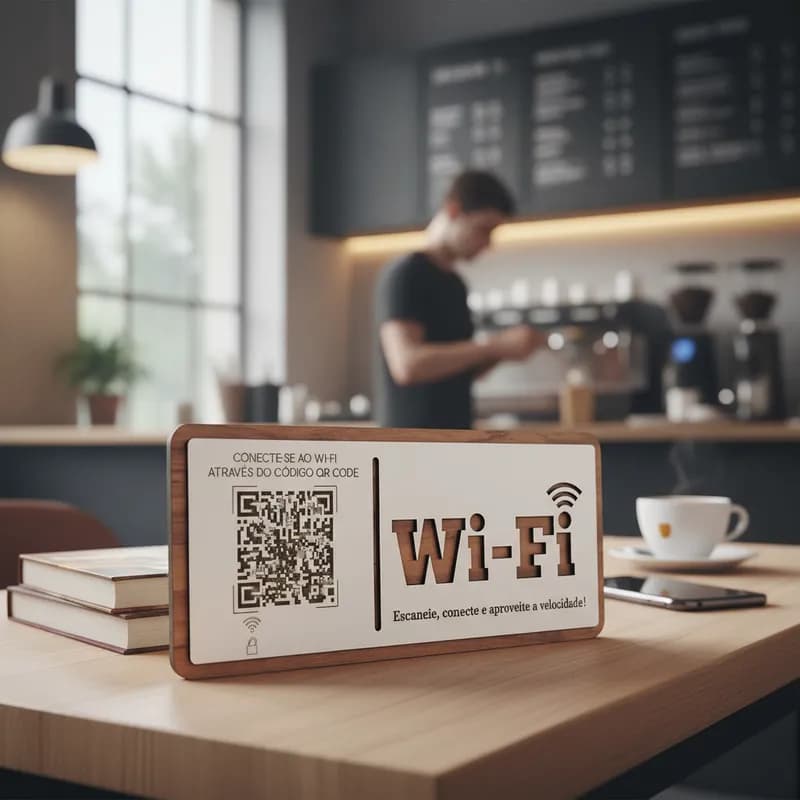 Placa de Sinalização Uso de Wi-Fi - QR Code MDF Alto Relevo 30x13cm