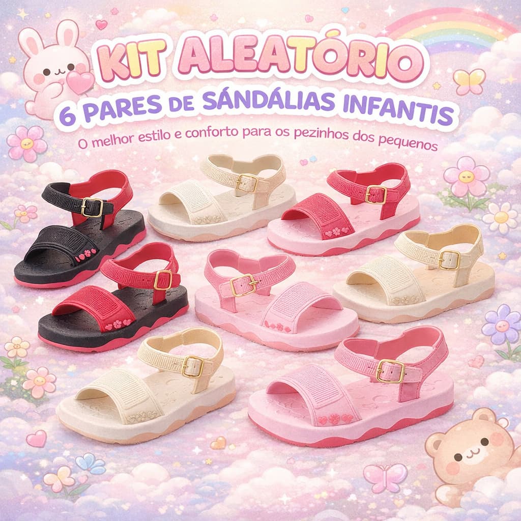 Kit 6 Pares Sandália Infantil Menina Antiderrapante e Macia para Criança