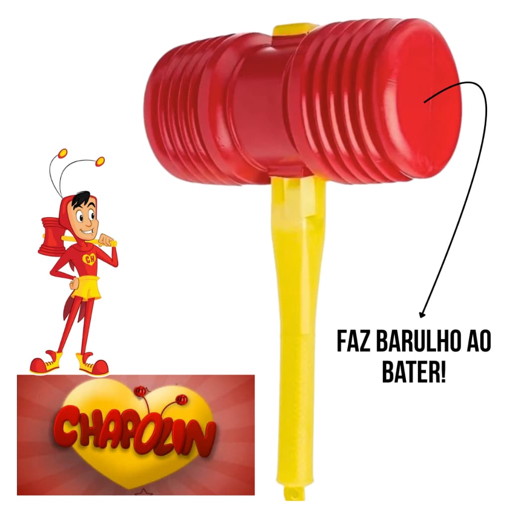 Martelo Marreta Biônica Chapolin Colorado de Plástico com Som Brinquedo
