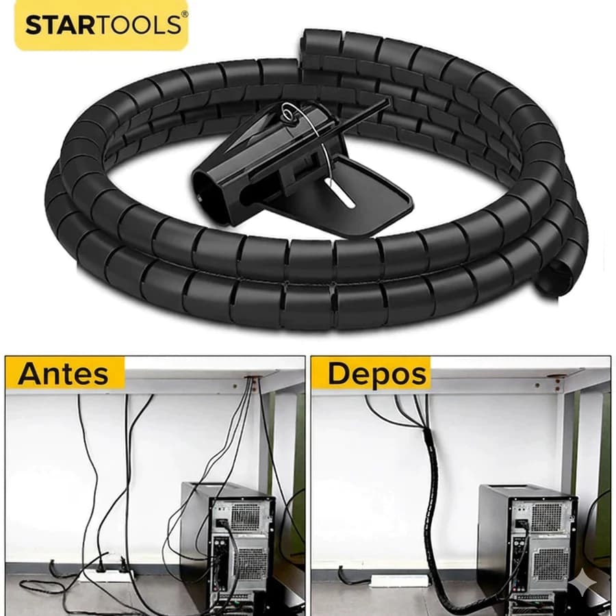 Organizador De Cabos Fios Aplicador Integrado 20mmx1m/20mmx2m Preto/Branco Pratico Economize Espaco