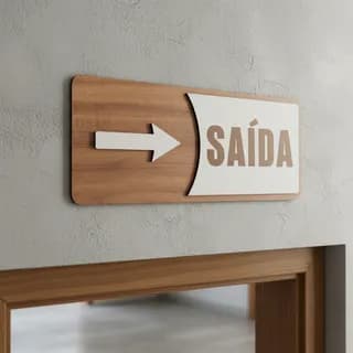 Placa de Sinalização Saída (com seta)  MDF Alto Relevo 30x21cm Para Porta