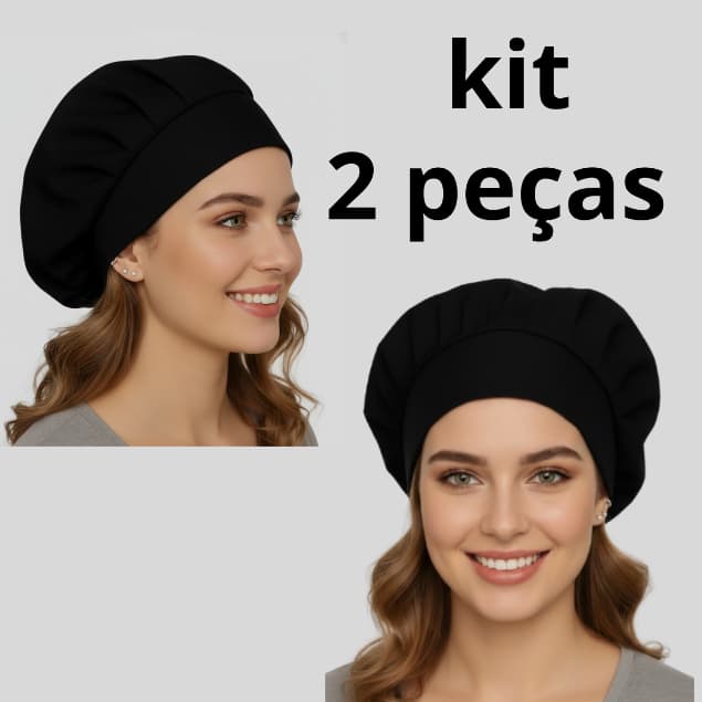touca para cozinheira / touca para restaurante/touca atendente /touca para culinária/- kit de 2 peças- cor preta