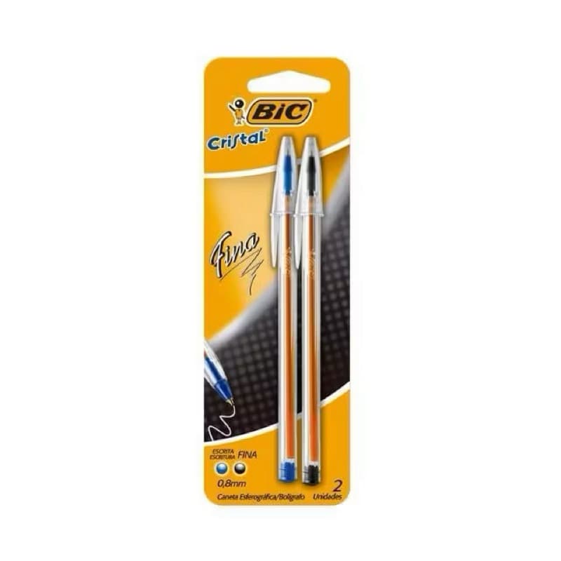 Caneta Cristal Fina Azul e Preta BIC