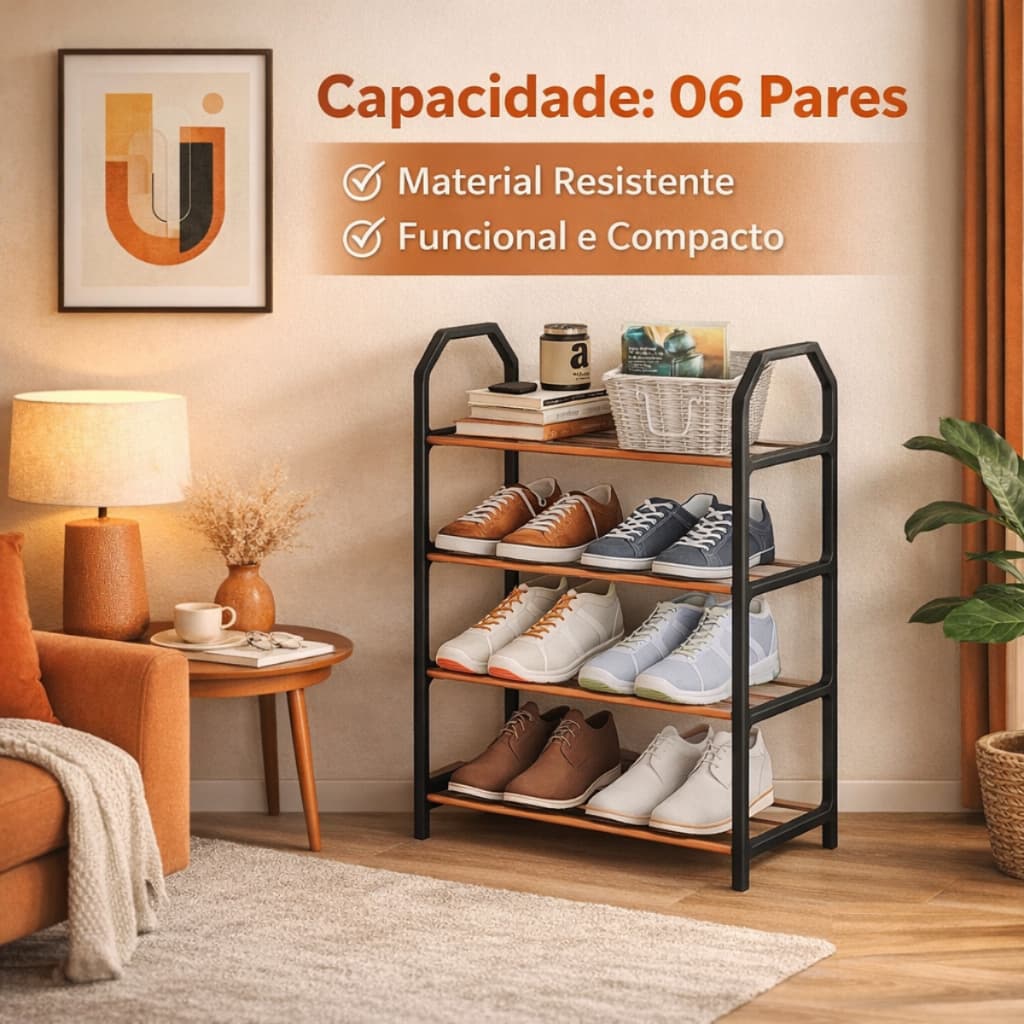 Kit Sapateira Organizadora Desmontável 6 Pares Compacta Portátil Funcional Estante Prateleira