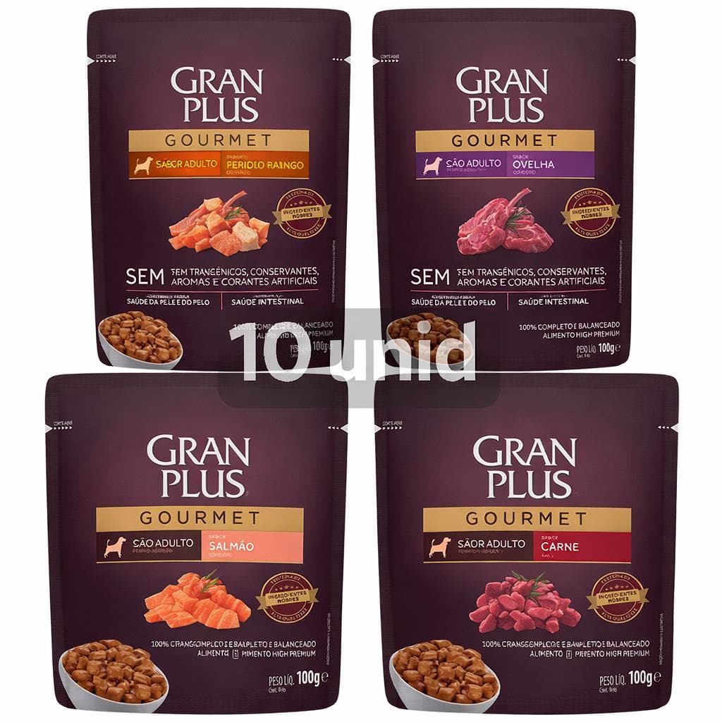 Ração Úmida GranPlus Sachê Gourmet Sabores Cães Adultos kit com 10 unidades