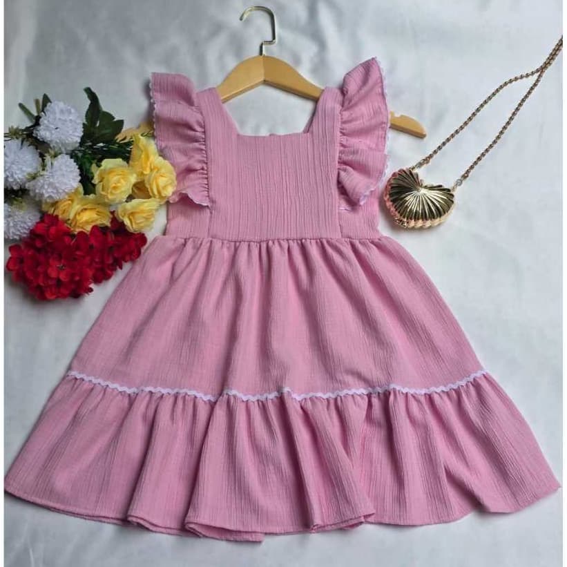 VESTIDO IMFANTIL COM DETALHE RENDA BRANCA E SIPER NA COSTA