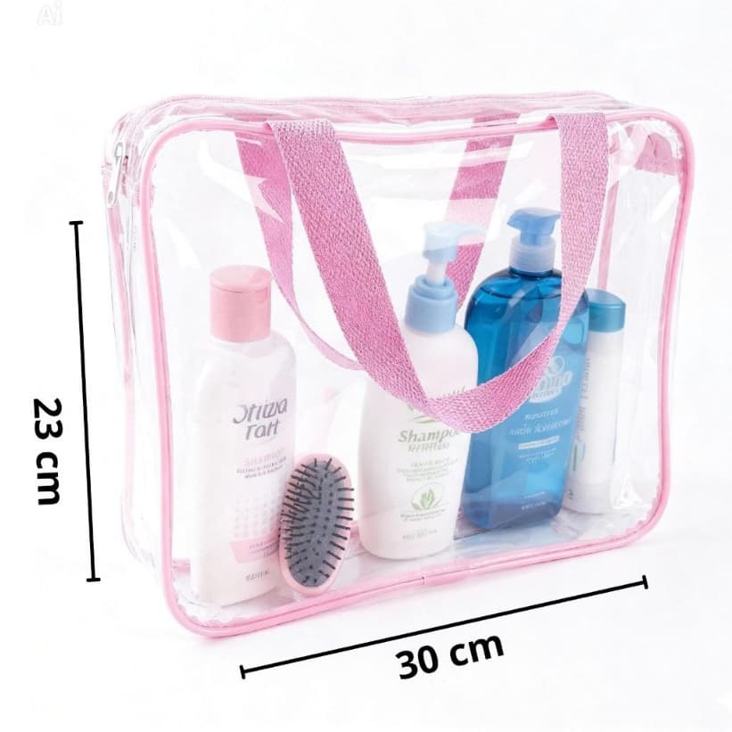 kit 5 Necessarie cristal 30x23cm transparente com alça - multiuso - praia