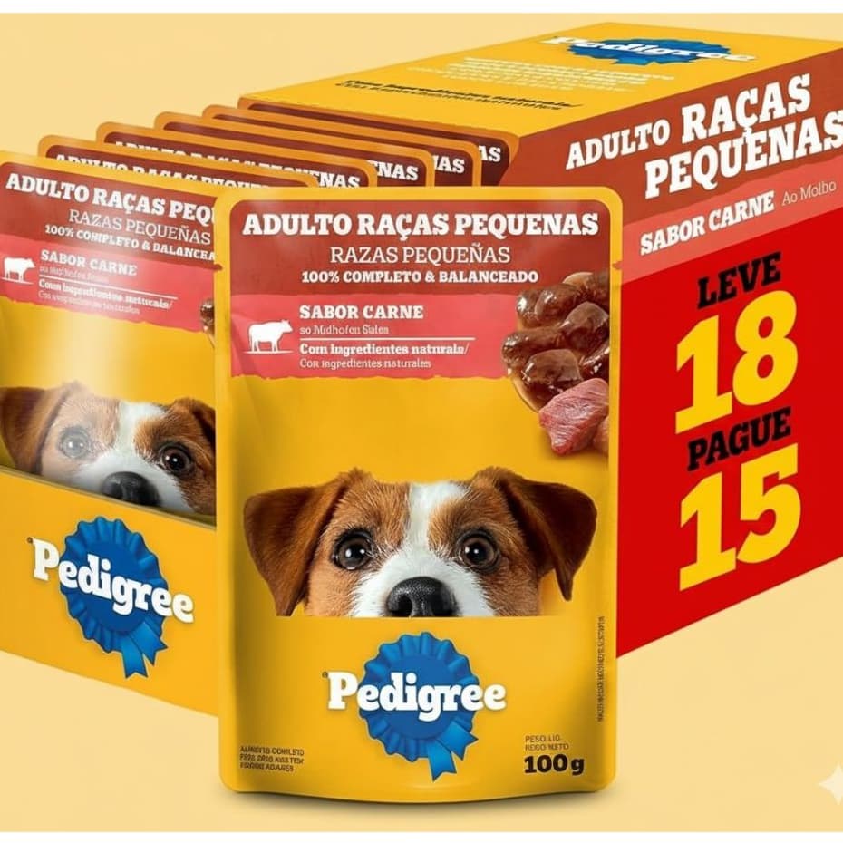 Pedigree Sachê CARNE ao Molho para Cães Adultos de Raças Pequenas - 1 caixa contém18 unidades