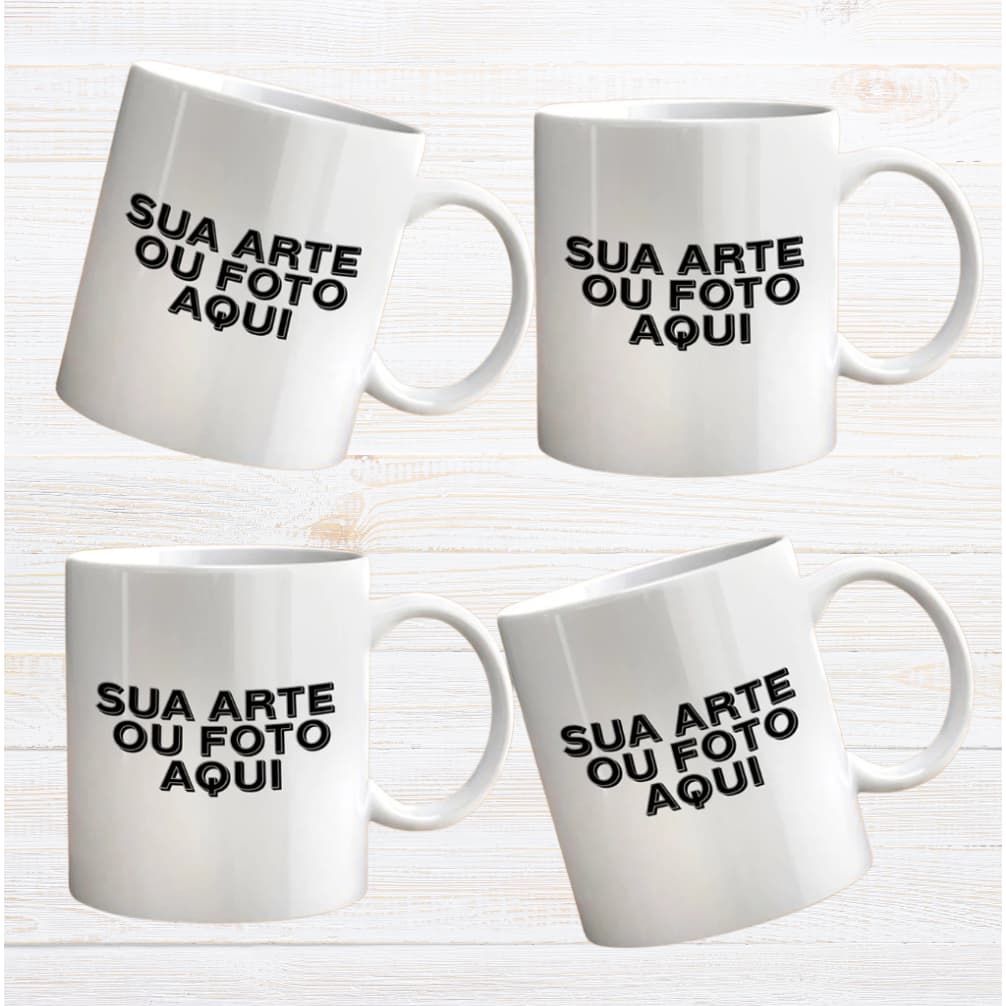Kit com 3 a 12 canecas/xicaras de porcelana personalizada com arte, foto ou frase