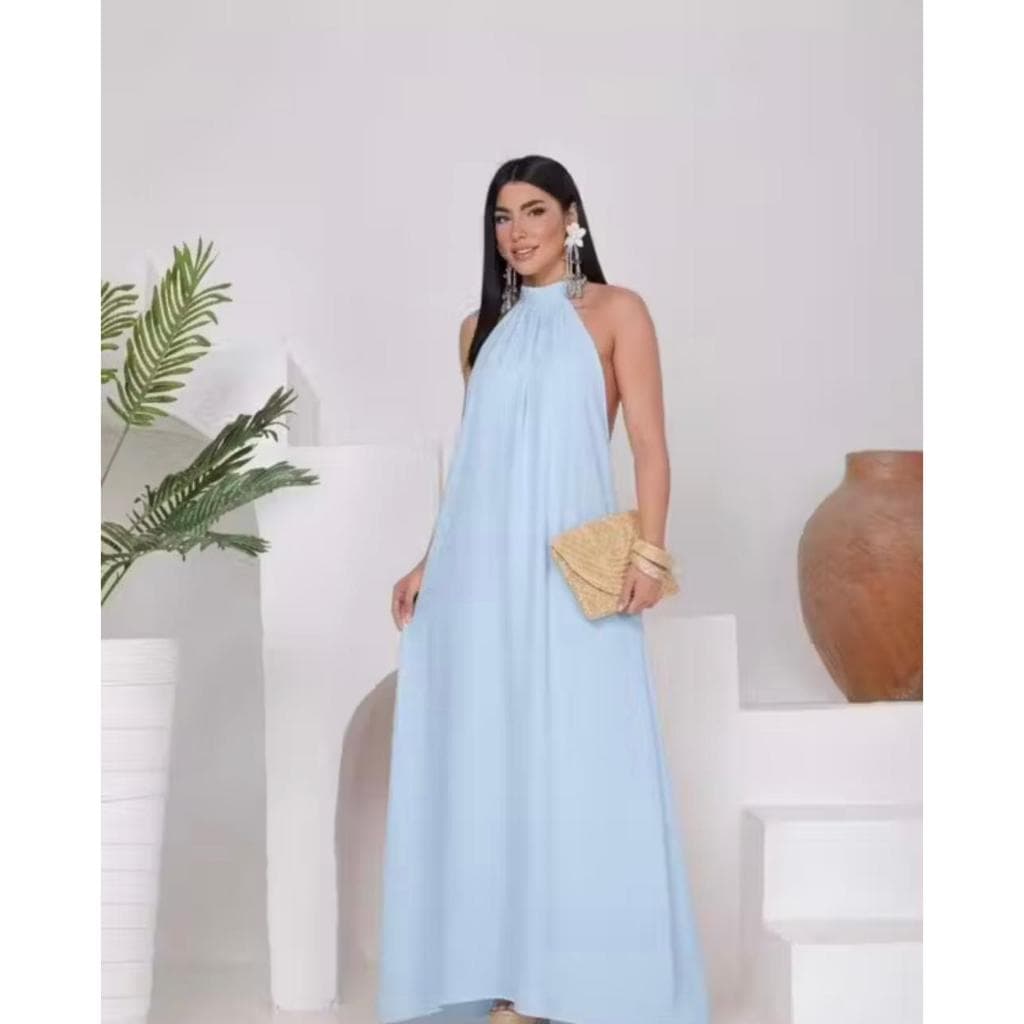 Vestido Longo Gola Alta Costa Nua Frente Única Festa Formatura Casamento Madrinha