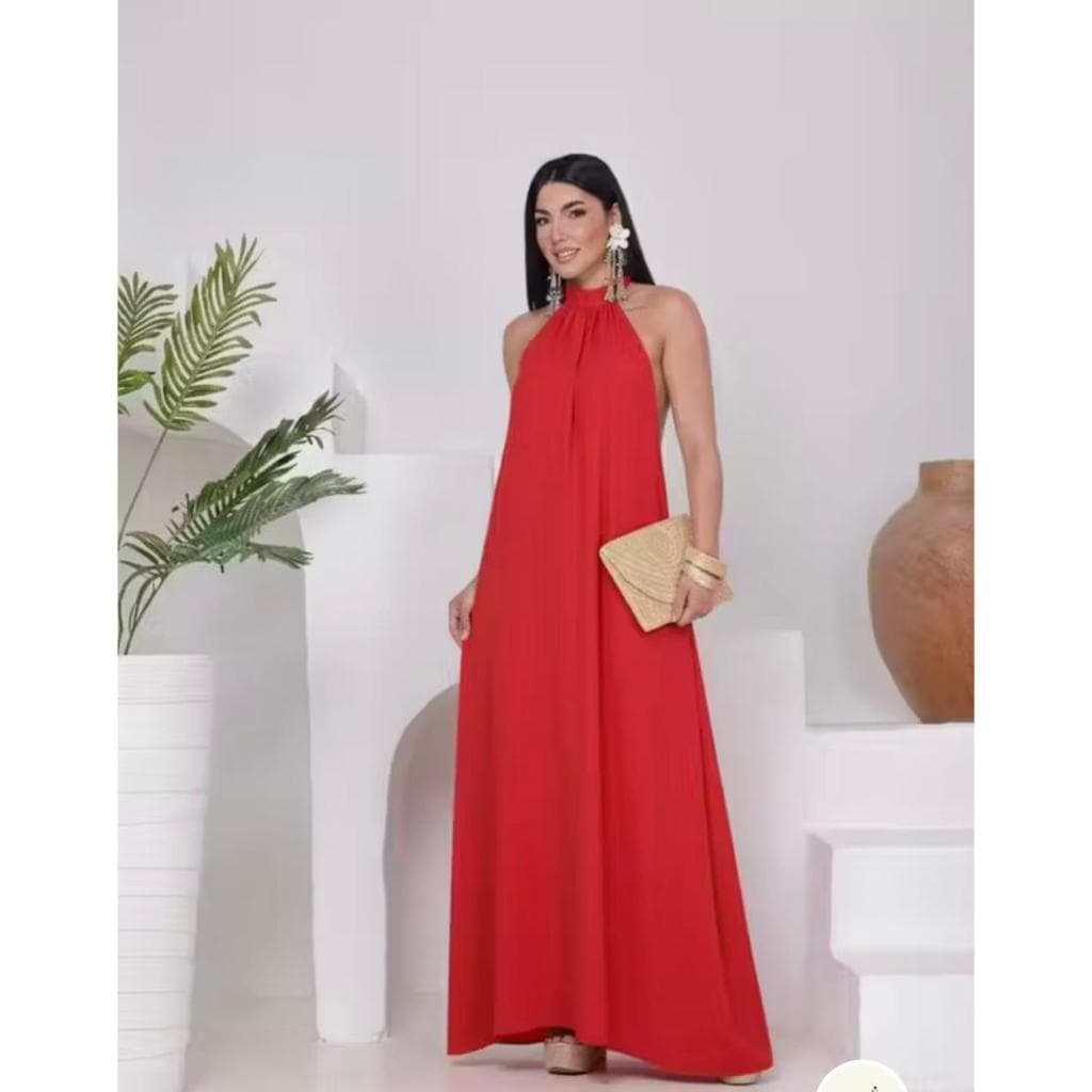 Vestido Longo Gola Alta Costa Nua Frente Única Festa Formatura Casamento Madrinha