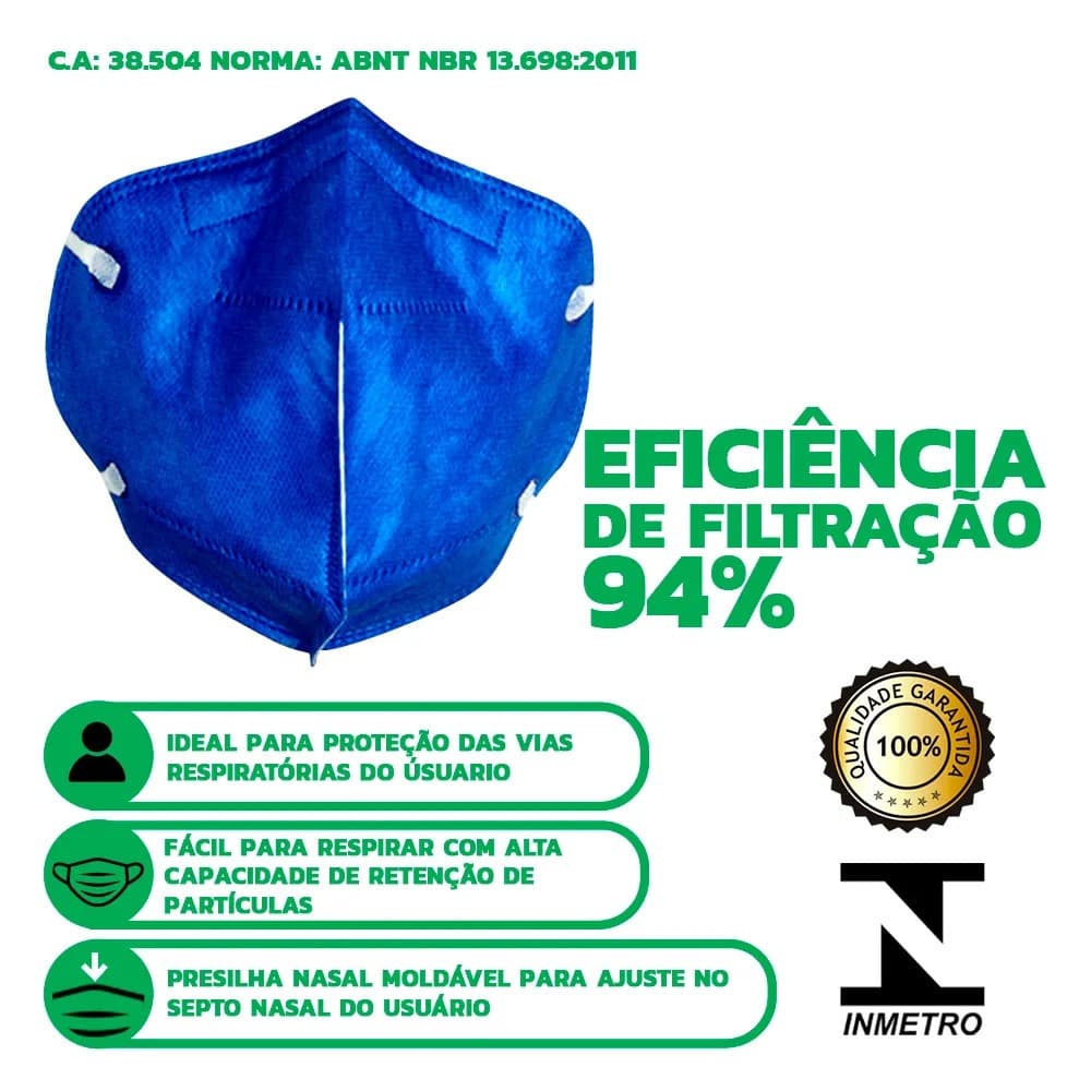 Kit 10 Máscara PFF2 N95 Azul DeltaPlus Original - Proteção Respiratória Original Com Inmetro