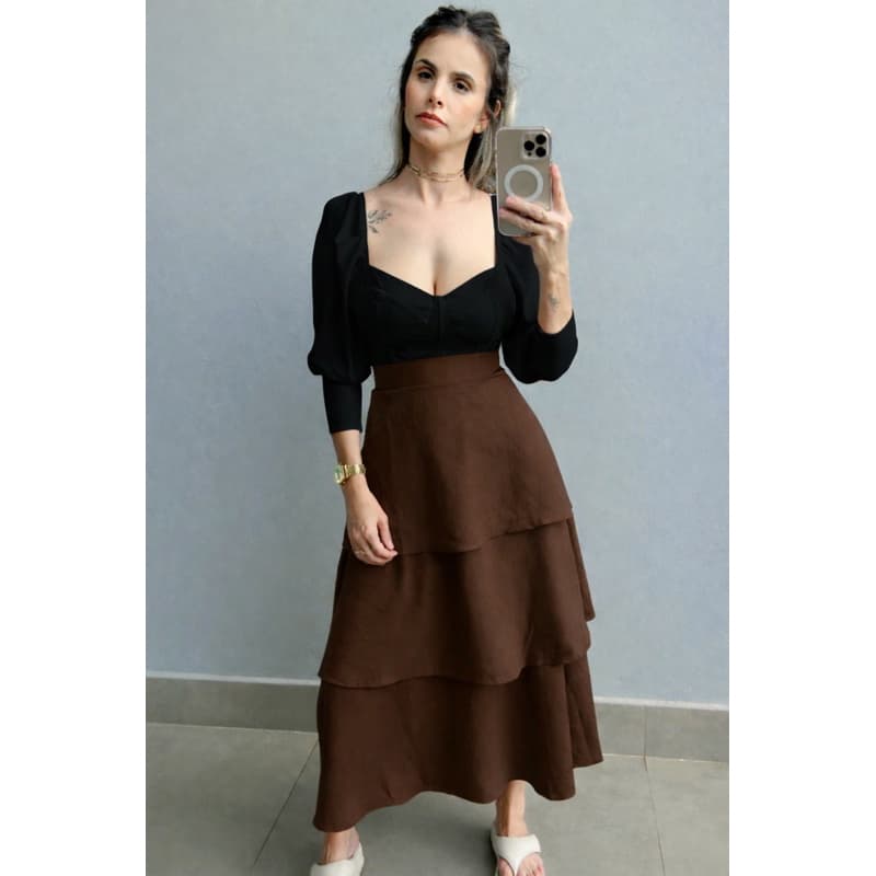 saia midi badado tecido marant premium lavinea