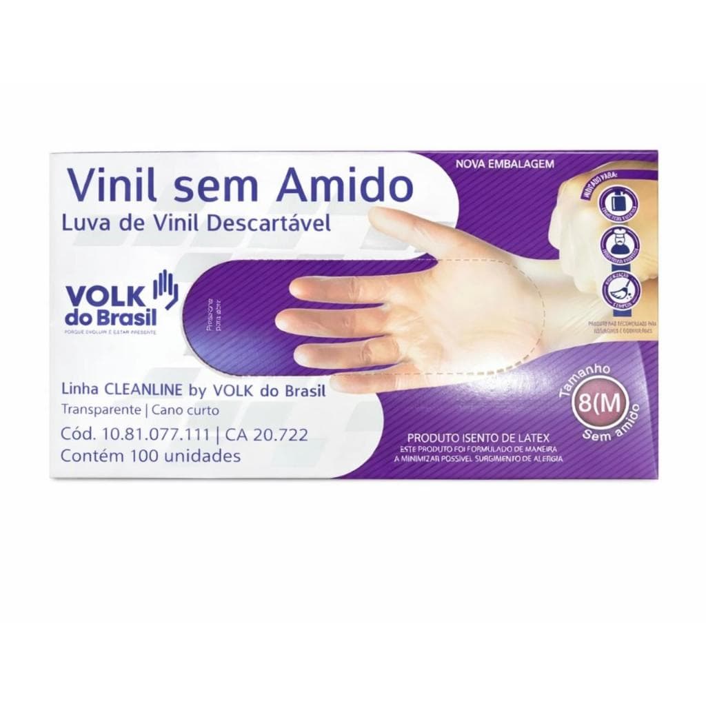 Luva de Vinil Descartável Sem Pó Sem Amido 100 Unidades tamanhos P M G EG