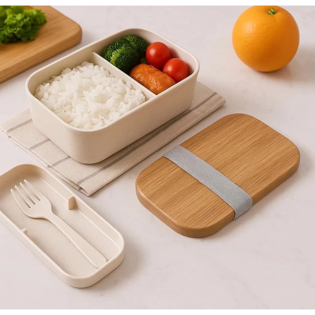 Kit Marmiteira marmita 900ml Preta e Branca com Talheres e Divisórias – Lunch Box fitness