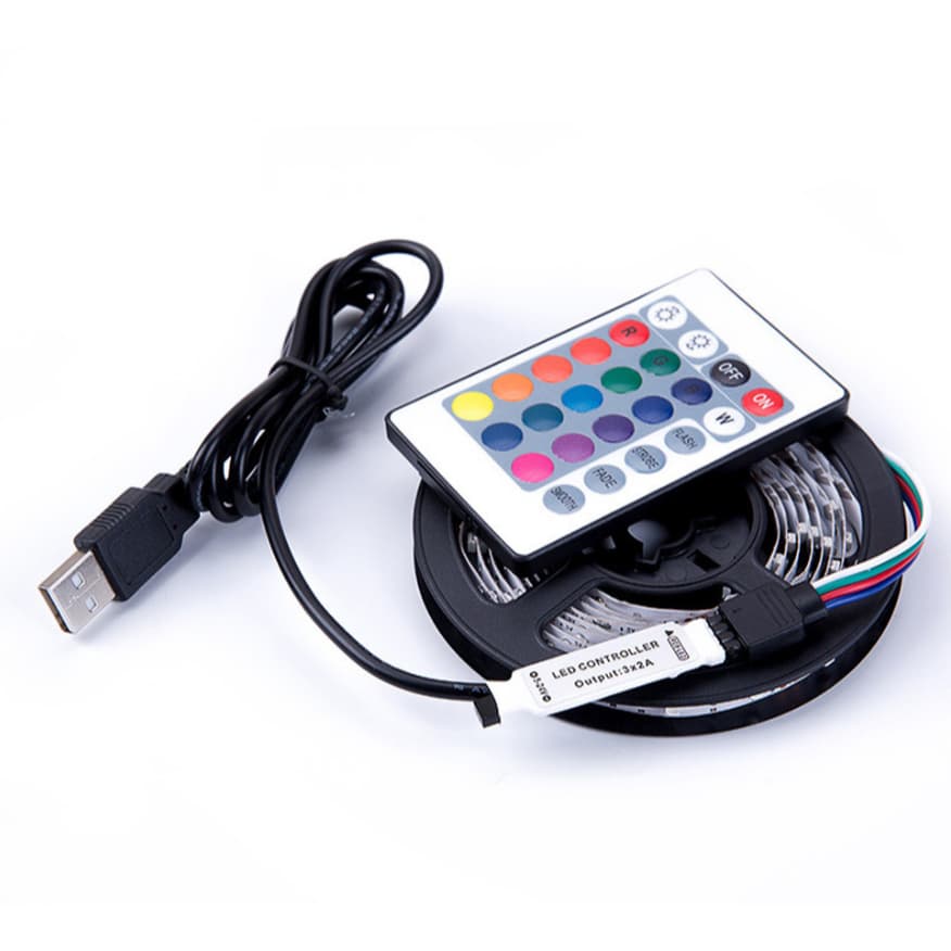 Fita de LED RGB 5050 Flexível  5V DC 3m IP20 usb  + Controle Remoto