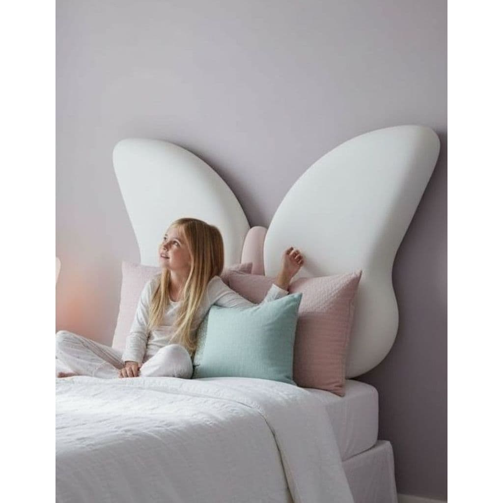 Cabeceira Solteiro Infantil Borboleta Corano Branco e Rosa  Para Cama Box