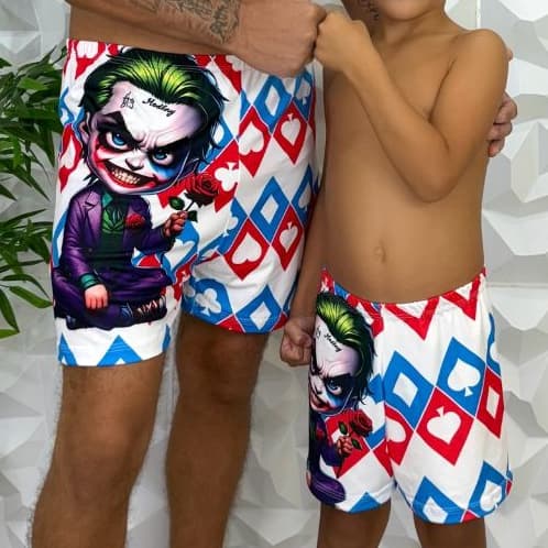 Kit Pai e Filho Short Samba Canção Heróis Moda Menino Masculino Conforto Para Dormir Pijama