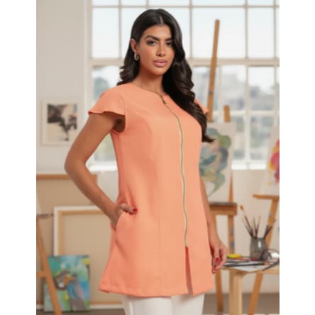 Jaleco Feminino Zíper Manga Curta Conforto Oxford Lala Coral