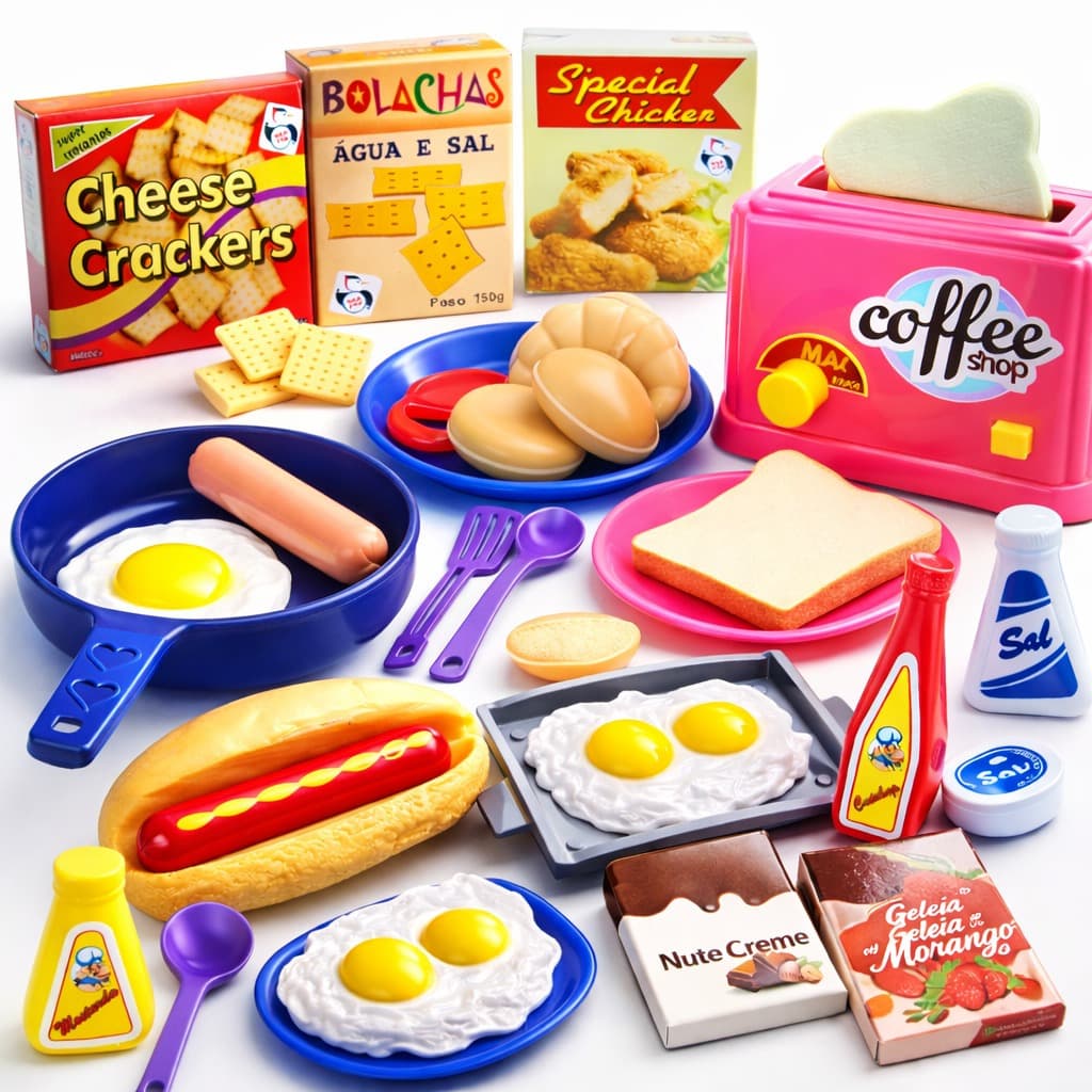 Kit Cozinha Infantil Brinquedo Comidinha Café da Manhã Completo com Acessórios Menino Menina Criança