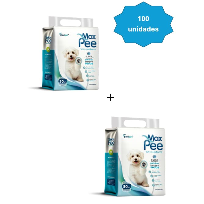 Kit Tapete Higiênico Premium MaxPee 50x60cm 100un Cães Super Absorvente Controle de Odores