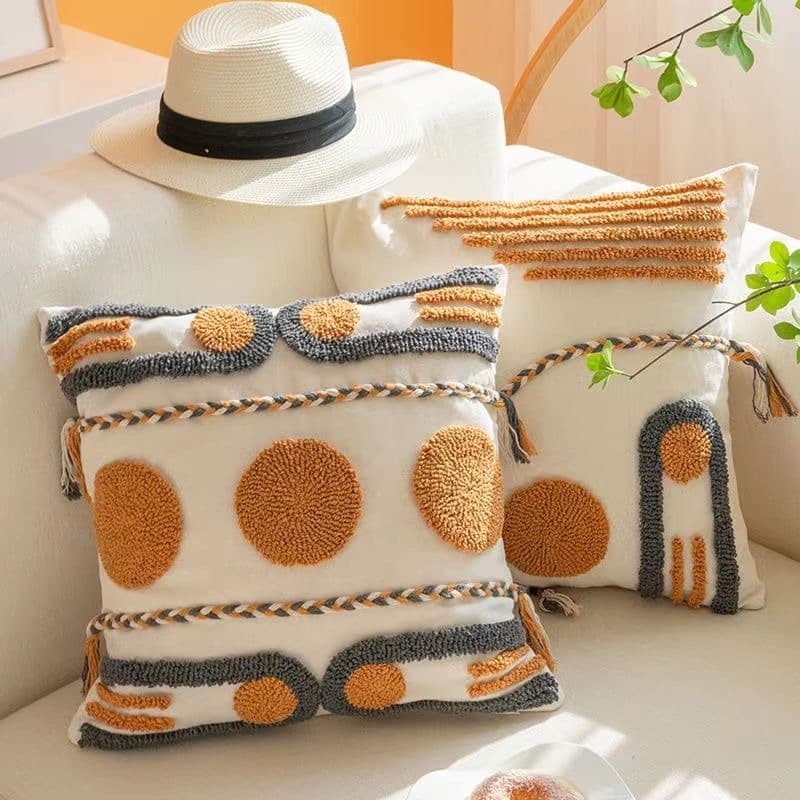 Kit Com 2 Capa De Almofada Boêmia Geometry Bordado Tassel Bordadolongo