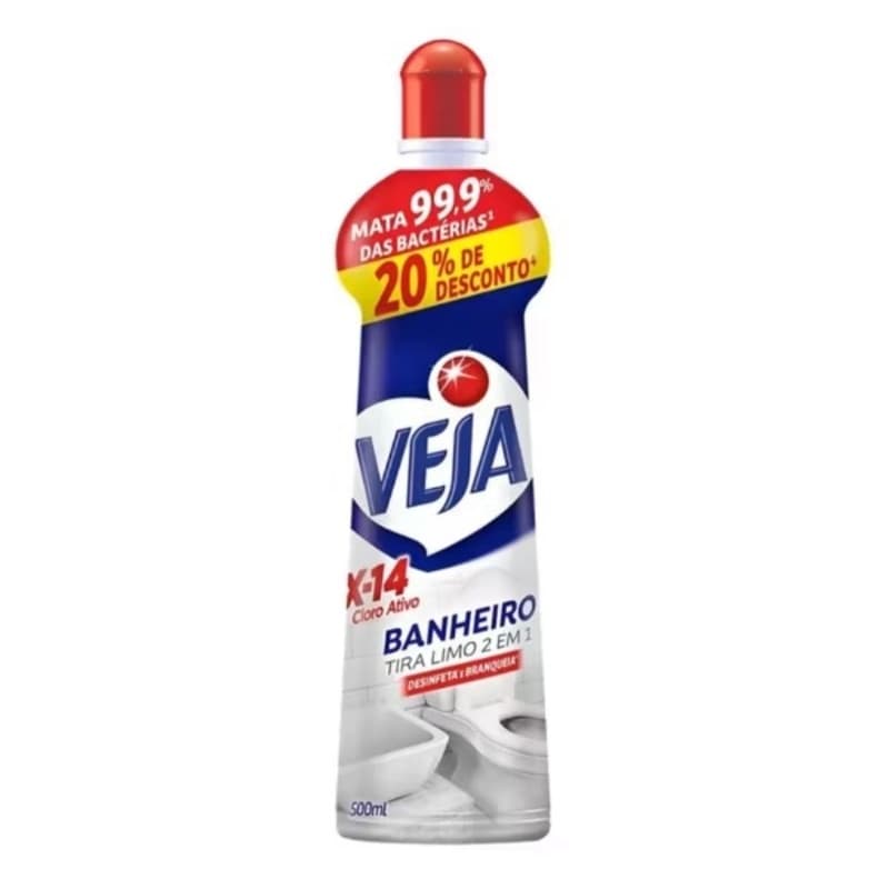 Limpador Veja Banheiro 2 em 1 Tira Limo X-14 - Desinfeta e Branqueia Squeeze 500ml