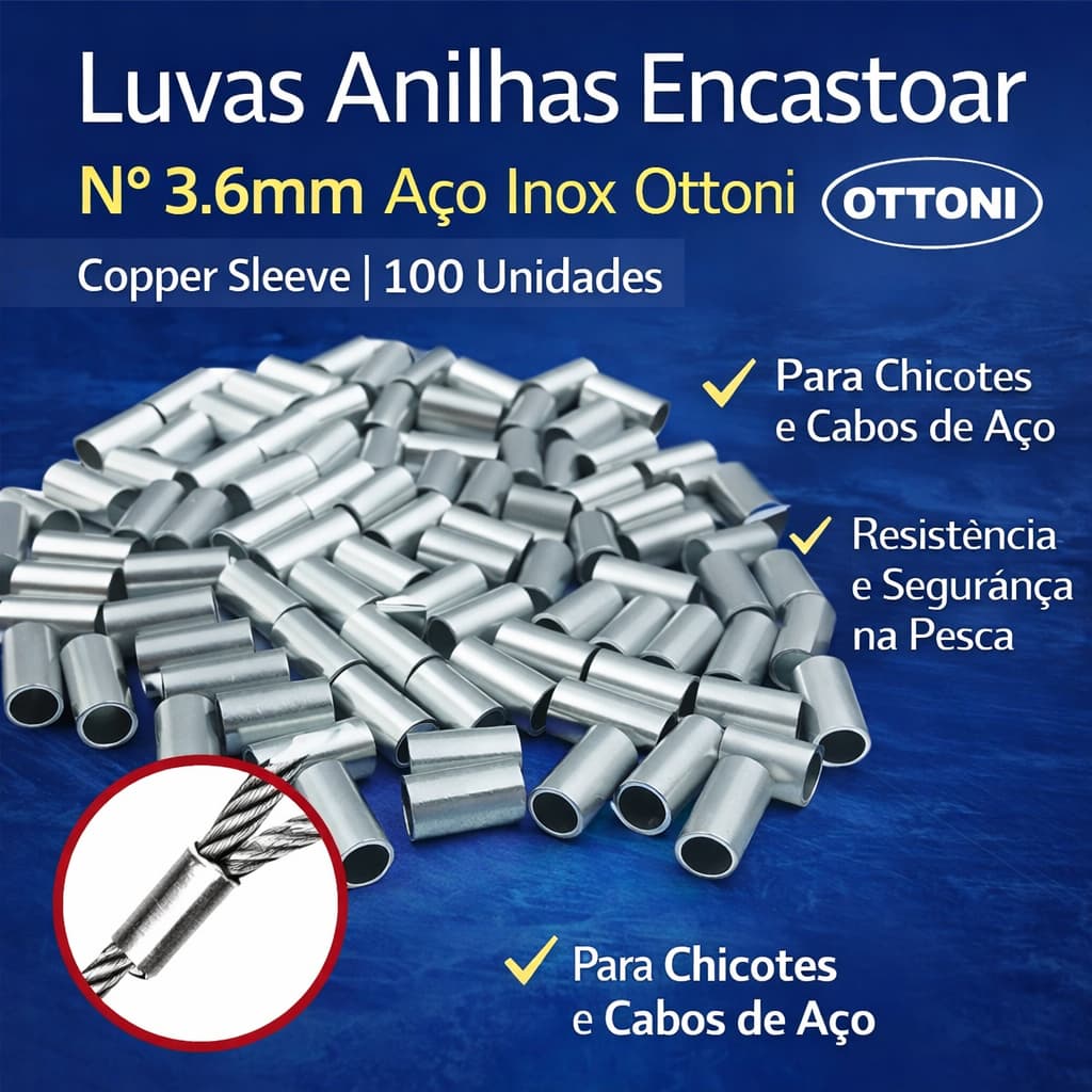 Luvas Anilhas Encastoar Nº 3.6mm Aço Inox Ottoni | Copper Sleeve | 100un | Acessórios Tralha Pesca
