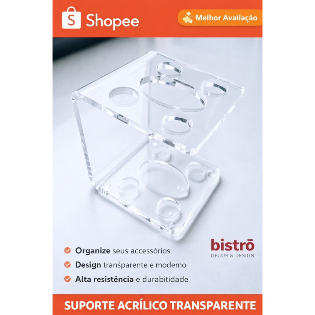 Porta Escova de Dentes em Acrílico Cristal Suporte Organizador Banheiro