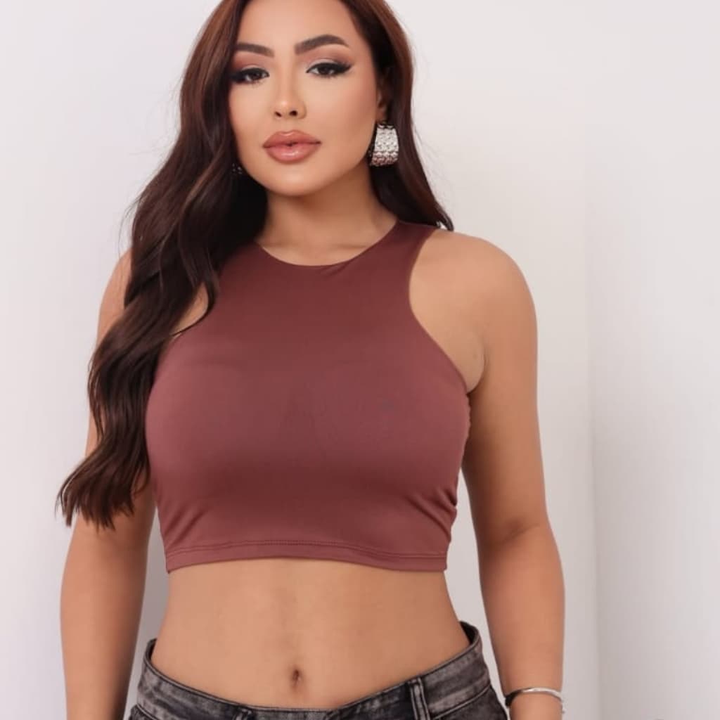 Kit Cropped Feminino Top Regata Nadador Liso Básico Suplex Forro Duplo