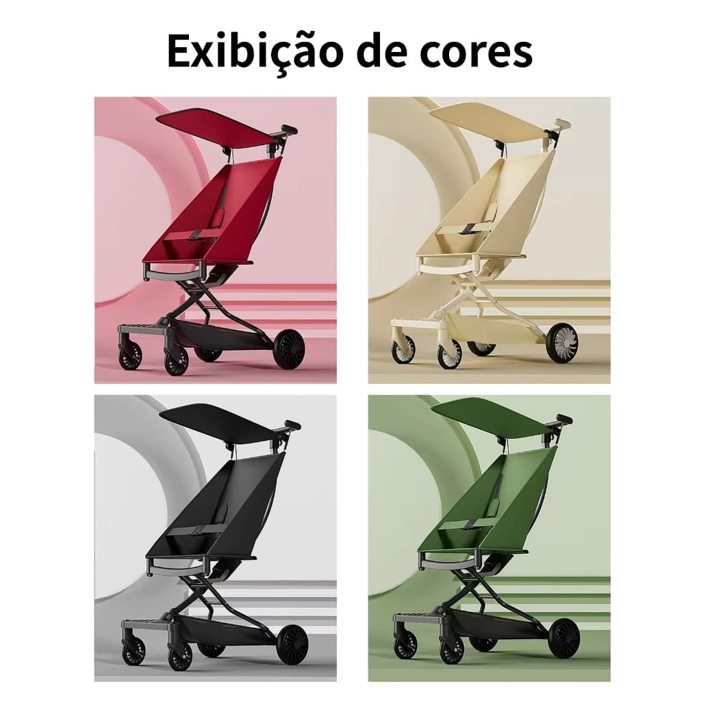 Carrinho de Bebê Dobrável Portátil Luxo | Assento Alto Compacto Leve para Viagem e Avião | Travel Stroller