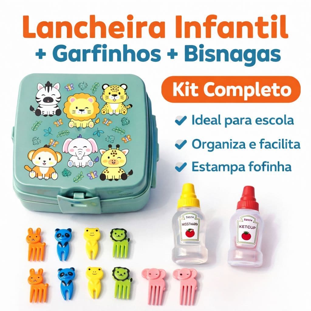 Kit Lancheira + Garfinhos Infantil Safari Capivara Para Escola Creche Passeio Criança Bebê Pré