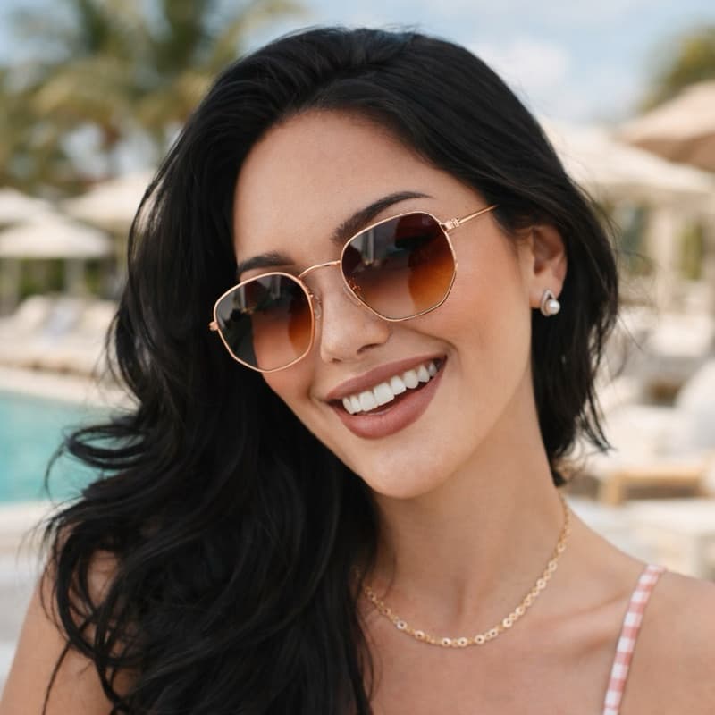 Oculos de Sol Hexagonal Proteção Uv Blogueira Moda Verão Casual Armação Reforçada