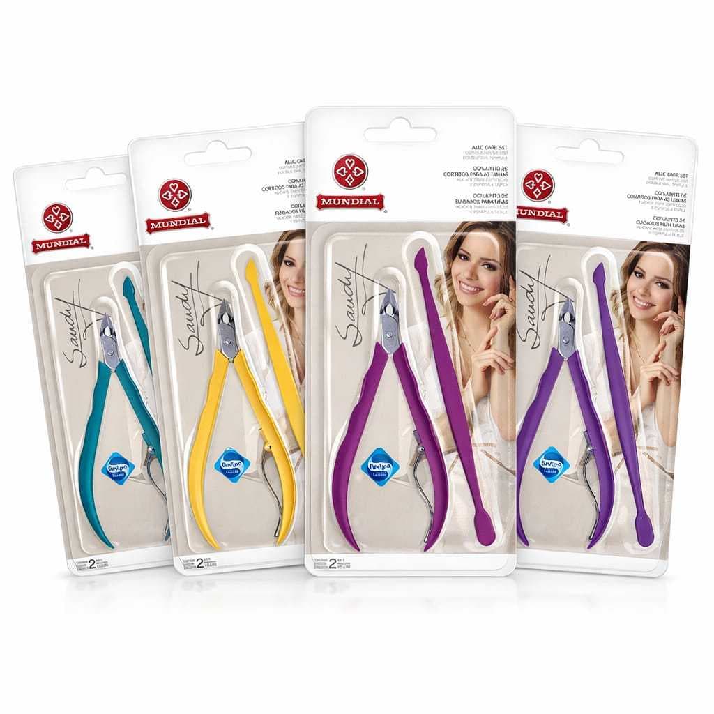 Kit Manicure Mundial Alicate de Cutícula Profissional + Espátula Empurrador Aço Inox escolha sua cor preferida Sandy