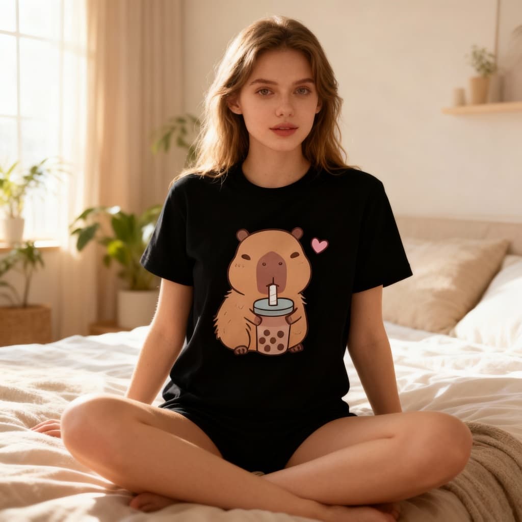 Camiseta Feminina Capivara Cute Algodão Premium Fio 30.1
