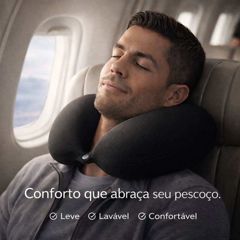 Almofada de Pescoço Viagem Compacta - Avião e Carro - Leve, lavável e Confortável com Enchimento em Micro pérolas